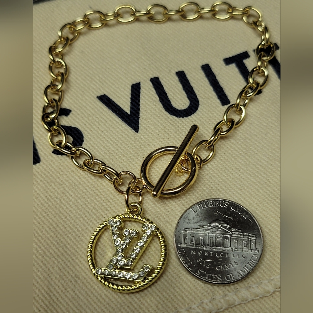 Crystal Gold Plated LV, Toggle Bracelet